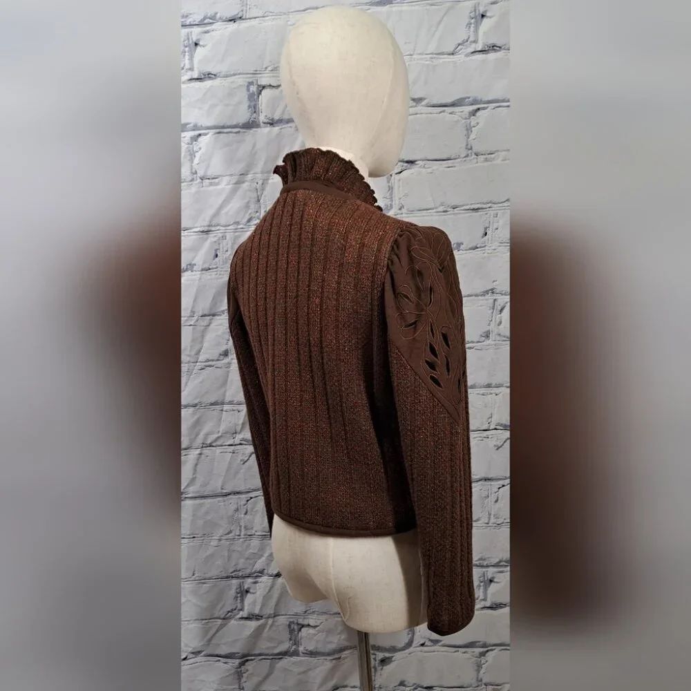 Vintage 70s 60 San Yuet Women's 2 Pc Set Skirt Jacket Suit Brown Japan Small 25W - Picture 7 of 14